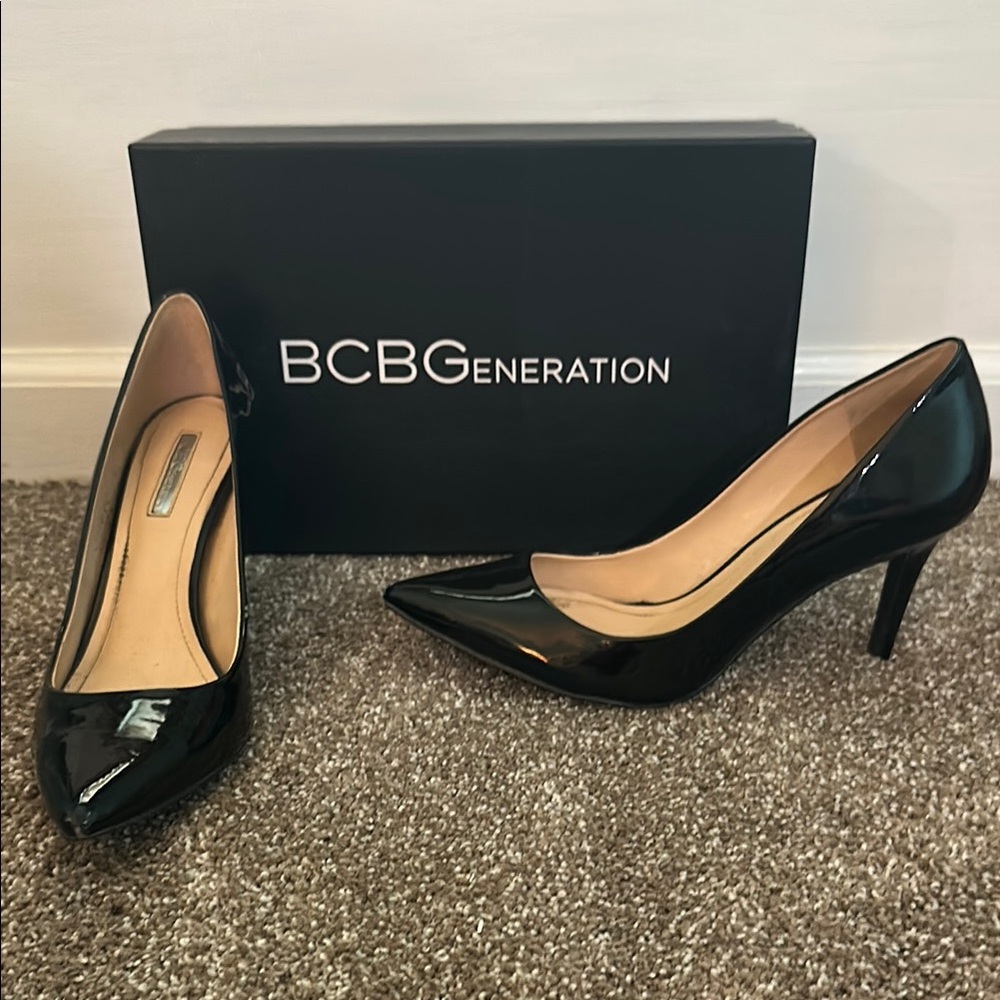 BCBGeneration Black Heels with Patent Leather Finish